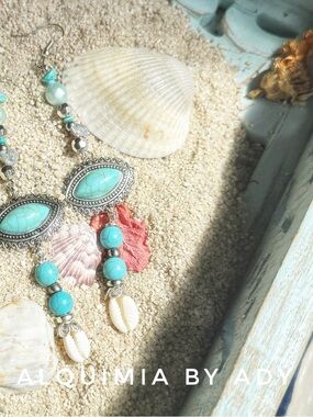 Alquimia Turquoise and Coral Shell Dangle Earrings